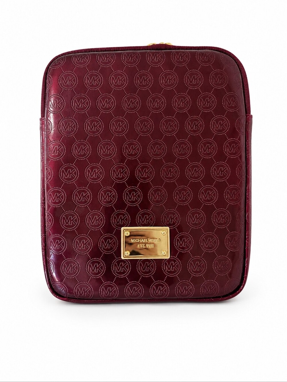 Michael Kors Patent Logo Tablet Case iPad Sleeve Burgundy MK Monogram 10x8
